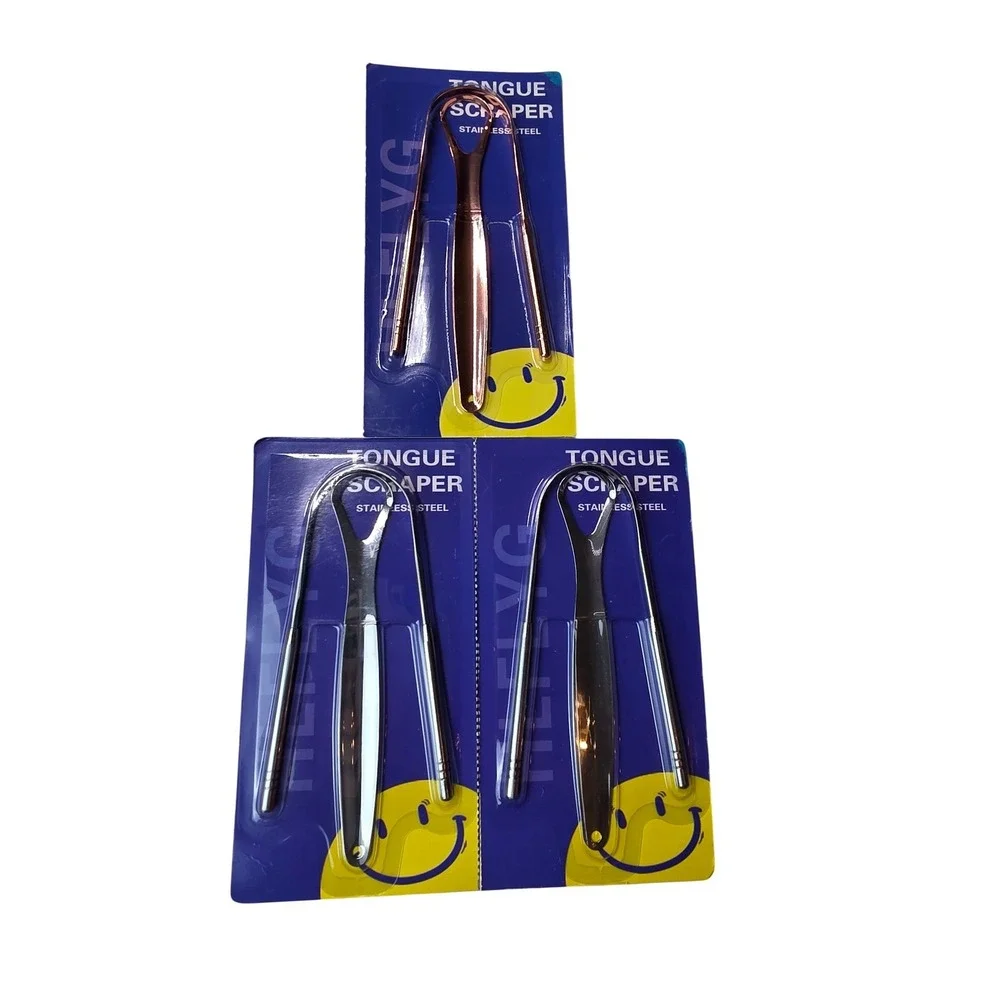 HLFYG 3 Pack Stainless Steel Tongue Scraper Set Rose Gold Silver Oral Care F2